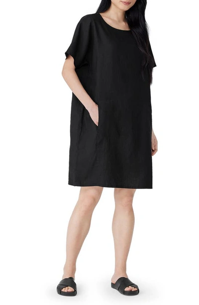 Shop Eileen Fisher Organic Linen T-shirt Dress In Black