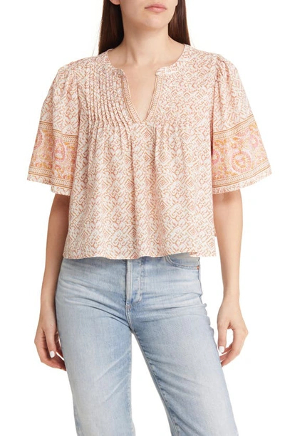 Shop Xirena Micah Print Pleated Top In Pink Fete
