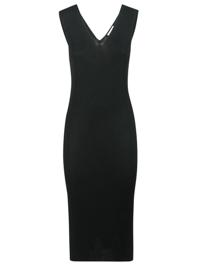 Shop Moncler V-neck Sleeveless Knit Dress In Black