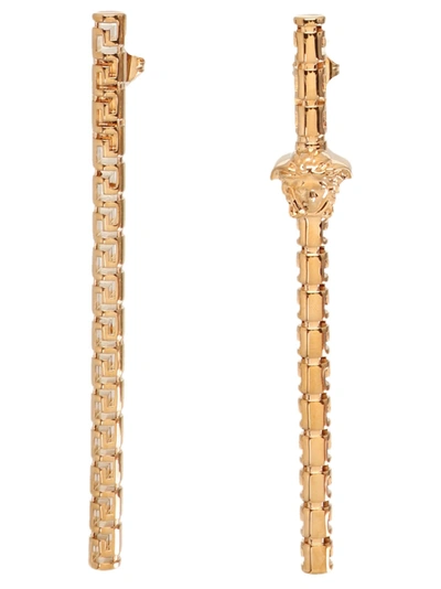 Shop Versace Greca Earrings In Gold