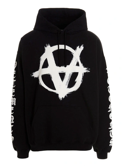 Shop Vetements Double Anarchy Hoodie In White/black