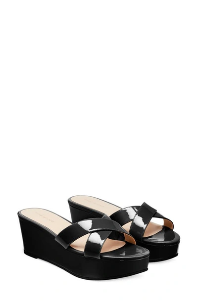 Stuart Weitzman Avenue 65 Flatform Wedge Slide Sandal In Black