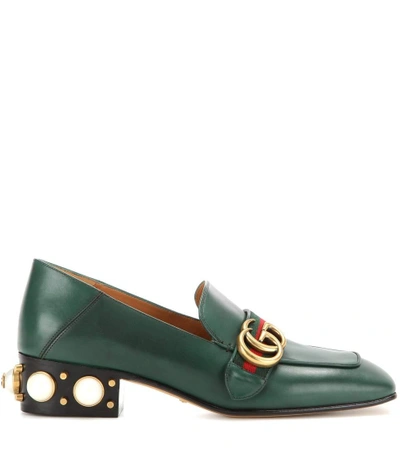 Shop Gucci Leather Mid-heel Loafers In Verde