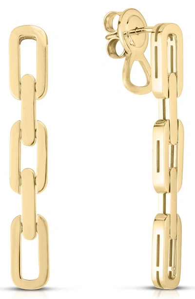 Shop Roberto Coin Navarra Link Drop Earrings In Yellow Gold