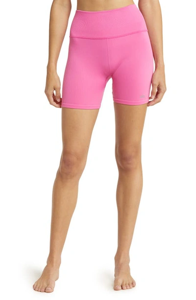 Shop Alo Yoga Seamless Rib Bike Shorts In Paradise Pink