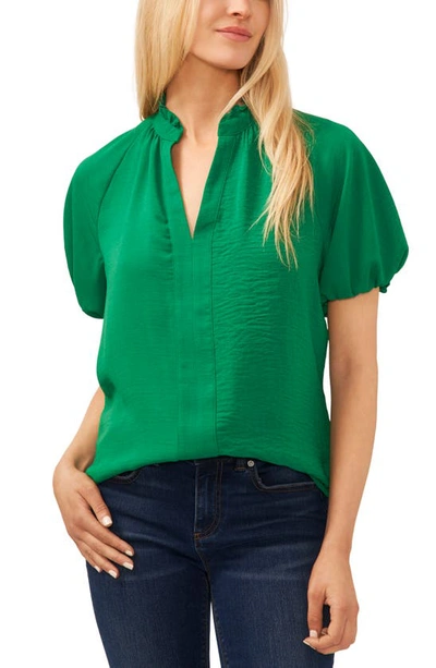 Shop Cece Ruffle Split Neck Blouse In Green