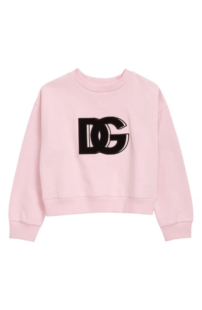 Shop Dolce & Gabbana Kids' Embroidered Dg Logo Cotton Sweatshirt In Pink