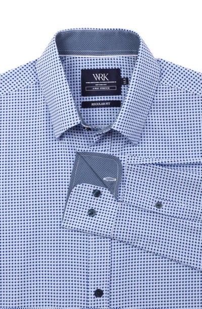 Shop Wrk W.r.k Slim Fit Houndstooth Print Recycled Performance Stretch Dress Shirt In Blue