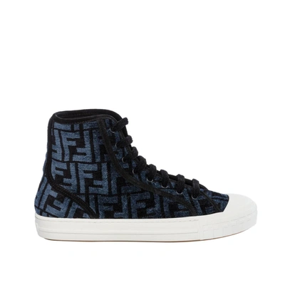 Shop Fendi Domino Ff Jacquard Sneakers In Nero Blu