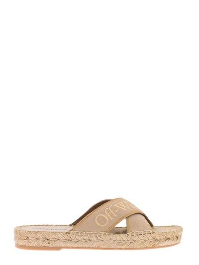 Shop Off-white Bookish Criss Cross Sandals In Beige