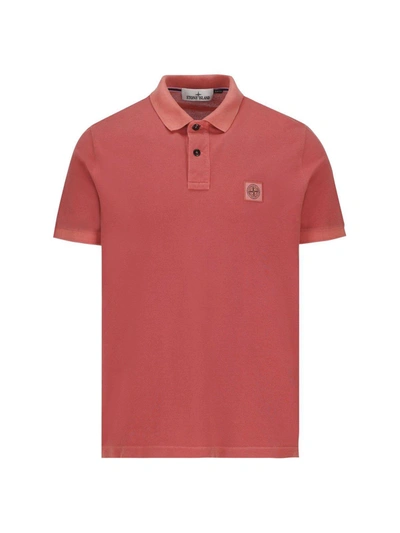 Shop Stone Island Logo-patch Short-sleeved Polo Shirt In Fuchsia