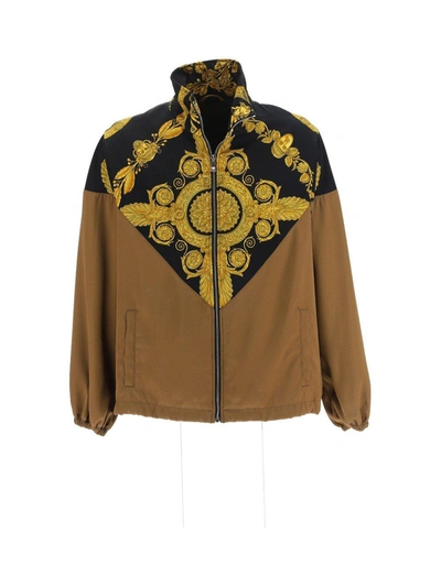 Shop Versace Baroque Pattern Zip-up Track Jacket In Dark