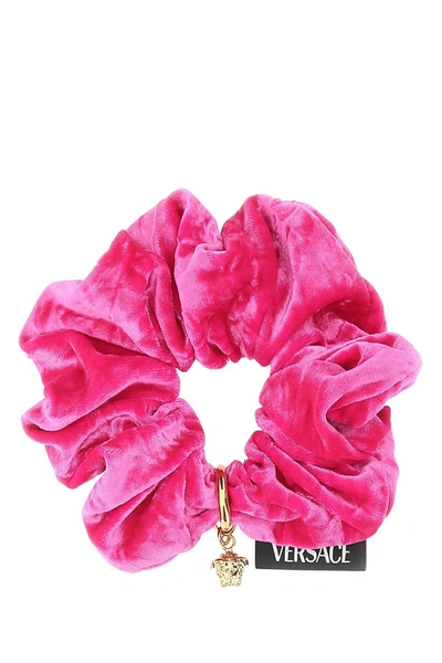 Shop Versace Fuchsia Chenille Scrunchie In Pink