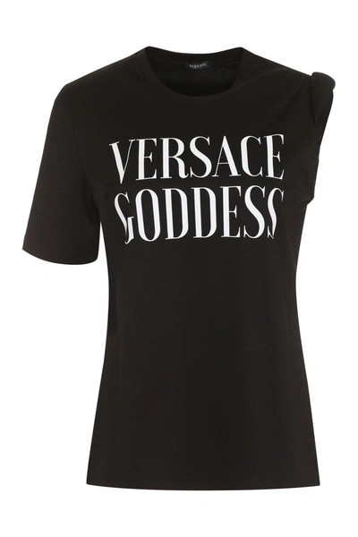 Shop Versace Printed Cotton T-shirt In Black