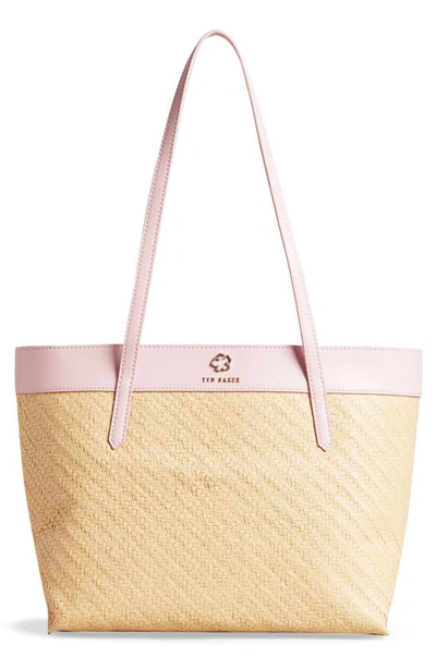 Ted Baker Magdar Magnolia Eyelet Raffia Medium Tote Bag In Pl-pink |  ModeSens