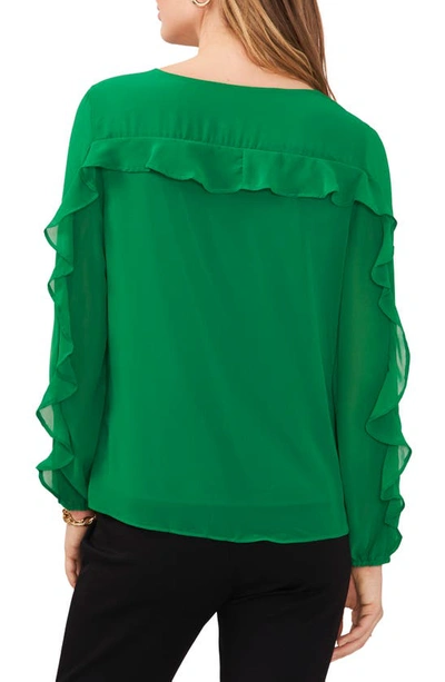 Shop Chaus Ruffle Sleeve V-neck Blouse In Green
