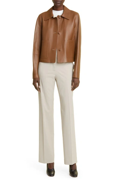 Lafayette 148 Irving Straight Leg Stretch Wool Pants In Khaki
