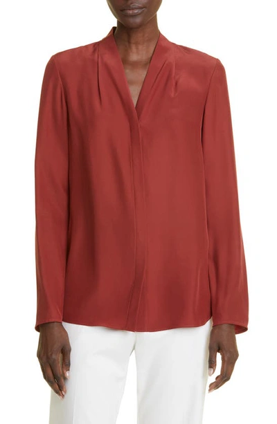 Shop Lafayette 148 V-neck Silk Button-up Shirt In Winter Rose