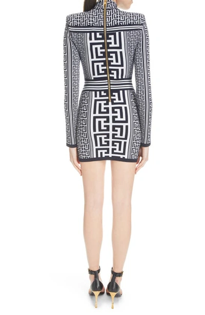 Balmain Monogram Jacquard Long Sleeve Sweater Dress In Ggd White/ Navy
