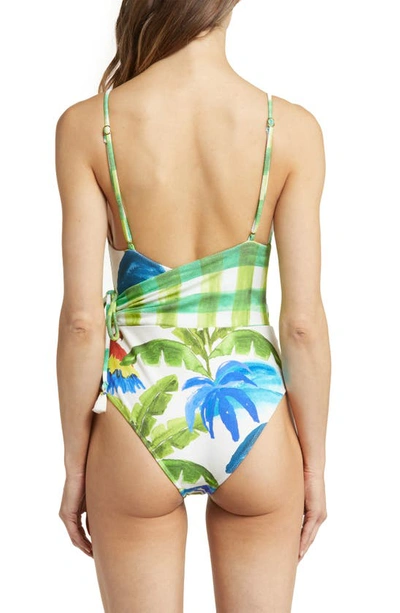 Shop Farm Rio Tropical Fresh Faux Wrap One-piece Swimsuit In White Multi