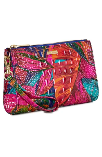 Shop Brahmin Daisy Croc Embossed Leather Wristlet In Pink Multi