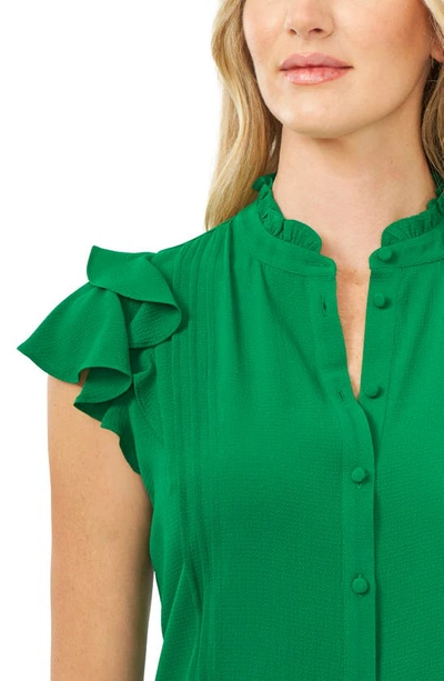 Shop Cece Pintuck Ruffle Short Sleeve Blouse In Green