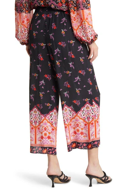 Shop Kobi Halperin Floral Border Print Crop Wide Leg Pants In Black Multi