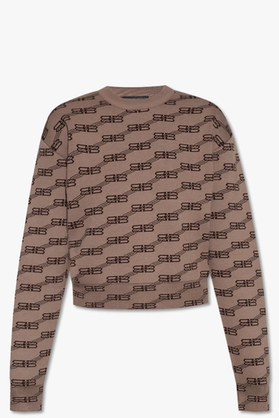 Shop Balenciaga Sweater With Monogram In Beige/brown
