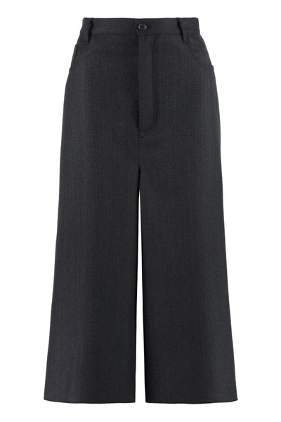 Balenciaga Black Wide Leg Wool Culottes In Black