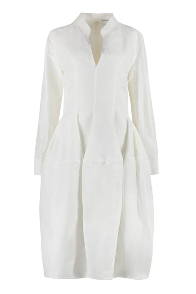 Bottega Veneta Fluid Pleated Linen Midi Dress In White