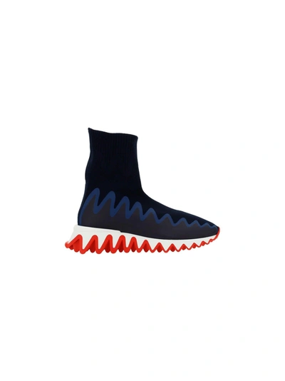 Shop Christian Louboutin Sharky Sock Maille Sneakers In Navy