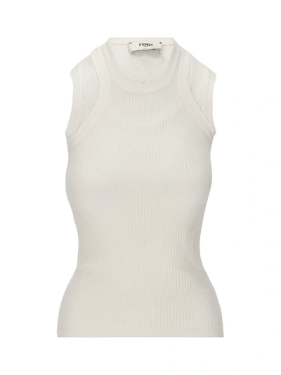 Shop Fendi Knitted Layered Top In Bianco