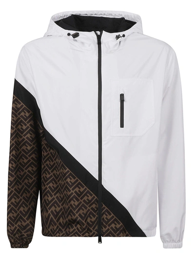 Fendi Logo Monogram Jacket In White/dark Brown