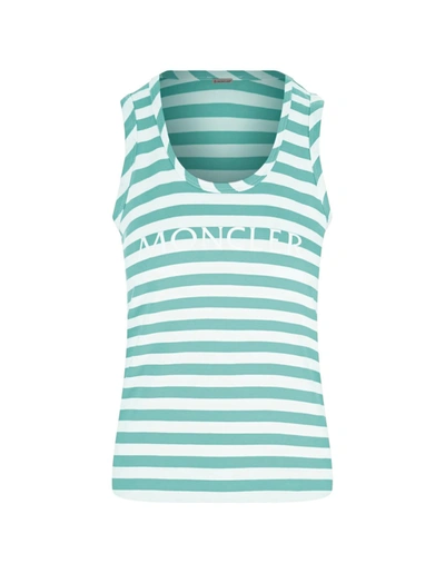 Shop Moncler Mint Green Striped Tank Top With Logo In Verde