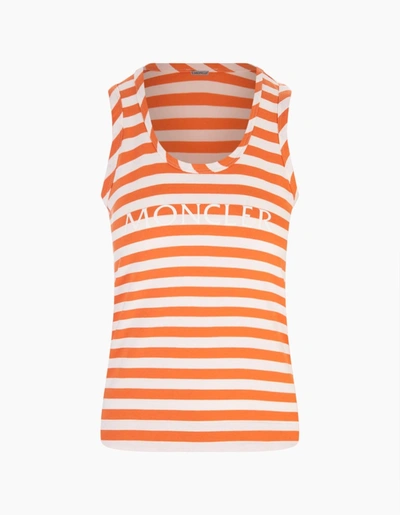 Shop Moncler Orange Striped Tank Top With Logo In Arancione