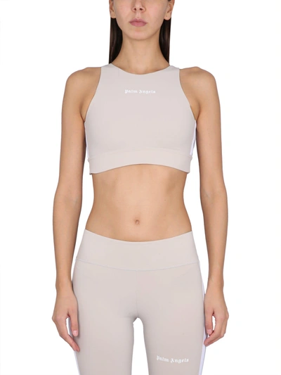 Shop Palm Angels Top With Logo Print In Nude