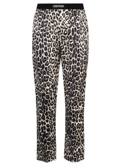 Shop Tom Ford Silk Pajama Printed Trousers In Snow Leopard