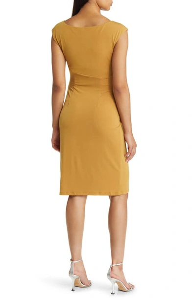 Shop Connected Apparel Ity Mock Wrap Dress In Mustard