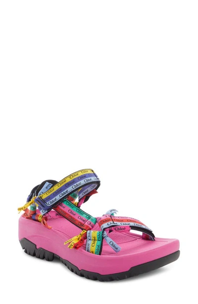 Shop Chloé X Teva Hurricane Xlt2 Ampsole Logo Strap Sandal In Multicolor Pink 1