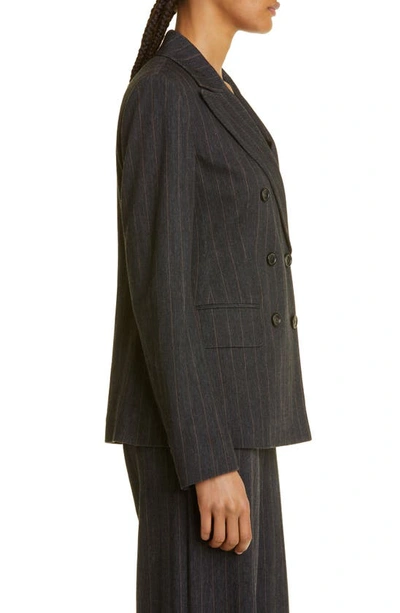 Shop Max Mara Ofride Pinstripe Double Breasted Jacket In Dark Grey