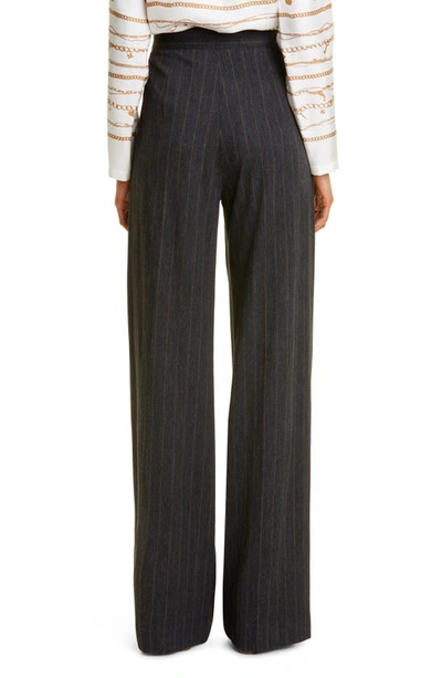 Shop Max Mara Rea Pinstripe Straight Leg Wool Blend Jersey Trousers In Dark Grey