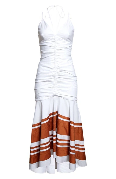 Shop Veronica Beard Fitz High-low Cotton Blend Dress In White/golden Sand
