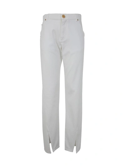 Shop Balmain Hw Slit Straight White Jeans In Fa Blanc