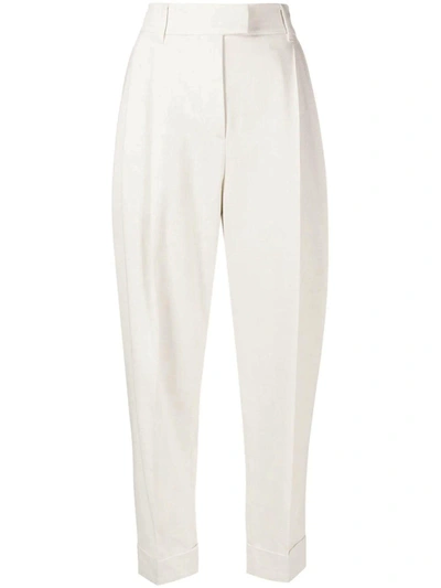 Shop Brunello Cucinelli Ecru Cotton Blend Tailored Trousers In Panna