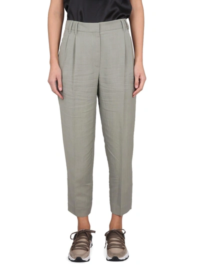 Shop Brunello Cucinelli Linen Blend Pants In Verde