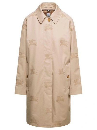 Shop Burberry Beige Trench Coat Equestrian Knight In Cotton Woman