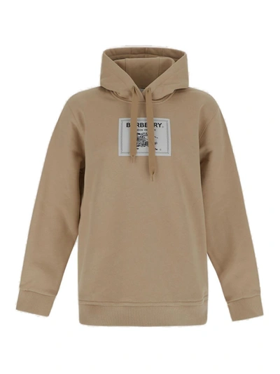 Shop Burberry Logo Patch Drawstring Hoodie In Soft Fawn