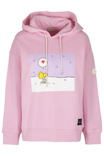 Shop Moncler Hoodie Sweater In Bright Pink