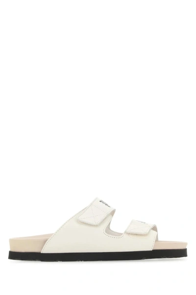 Shop Palm Angels Ivory Leather Slippers In Off White