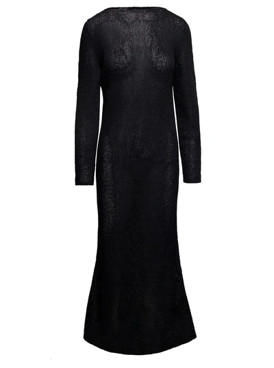 Shop Tom Ford Black Fine Knit Semi-sheer Long Dress In Viscose Blend Woman